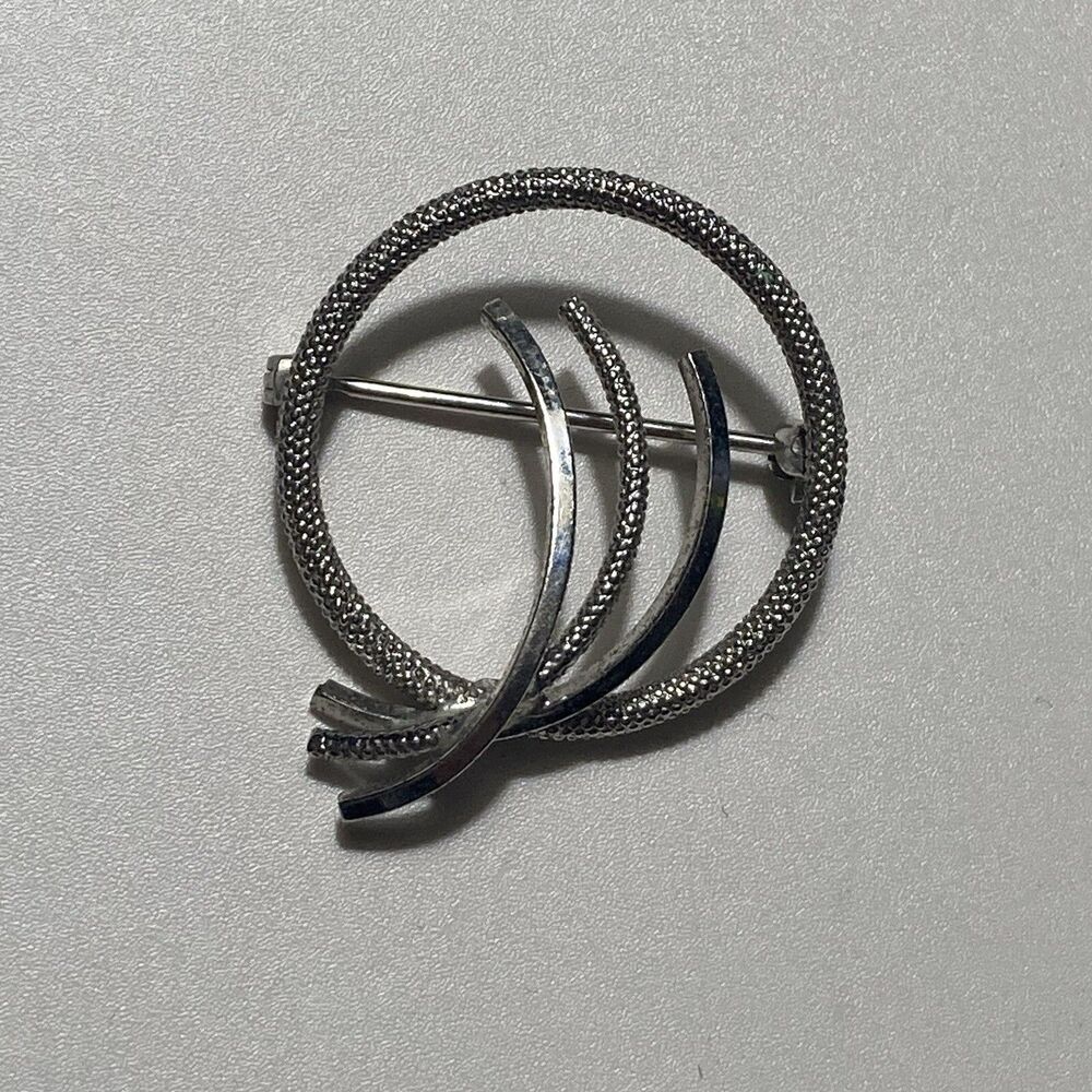 Vintage Sterling Silver 925 Modernist Round Textured Brooch Minimalist MCM